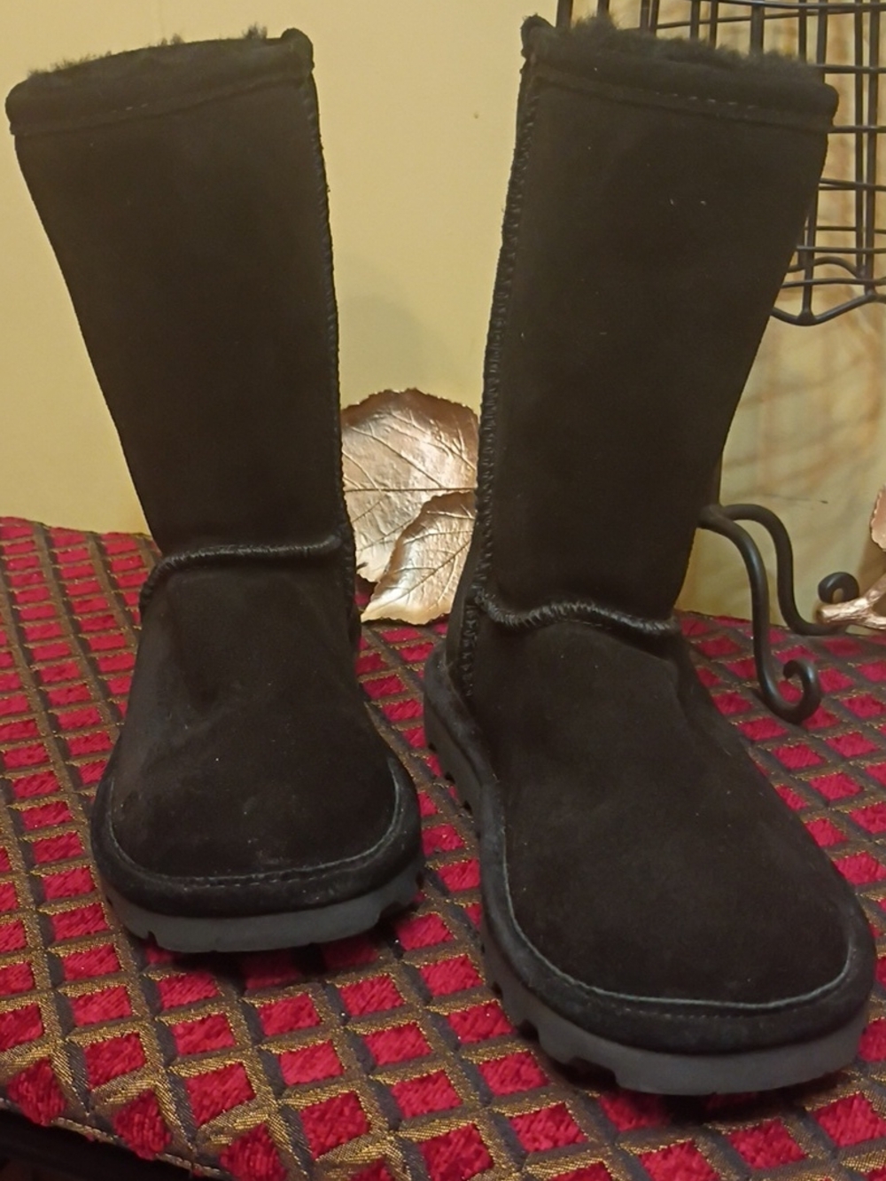 BearPaw Black Suede Mid-Calf Plush-Lined Winter Boots